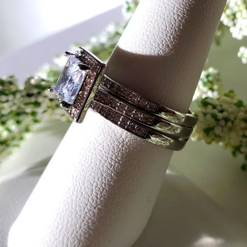 Princess Cut 2 Ct. Clear White Diamond Wedding Ring 14K White Gold 925 on Silver
